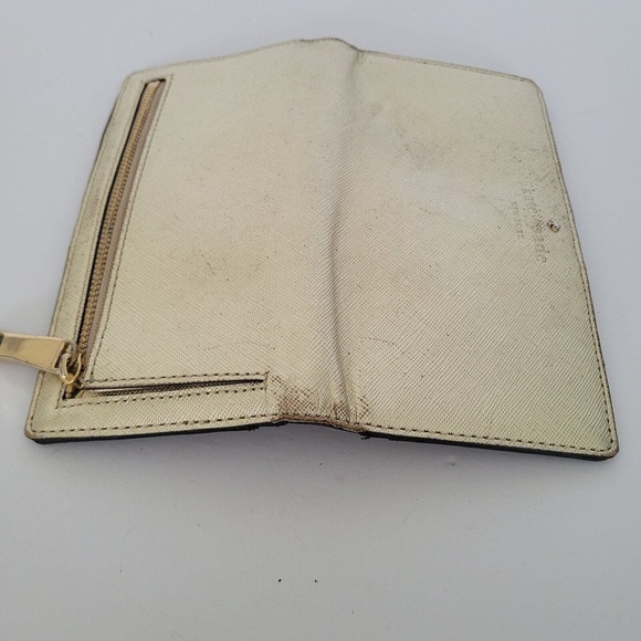Kate Spade Clutch Wallet Gold Champaign Metalic Saffiano Logo Large Bifold Fair - Picture 9 of 12